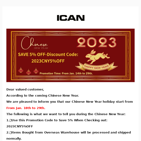 ICAN Chinese New Year Sales Promotion Starts!  UP TO $250 OFF!