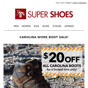 Save on Carolina Boots - $20 OFF!