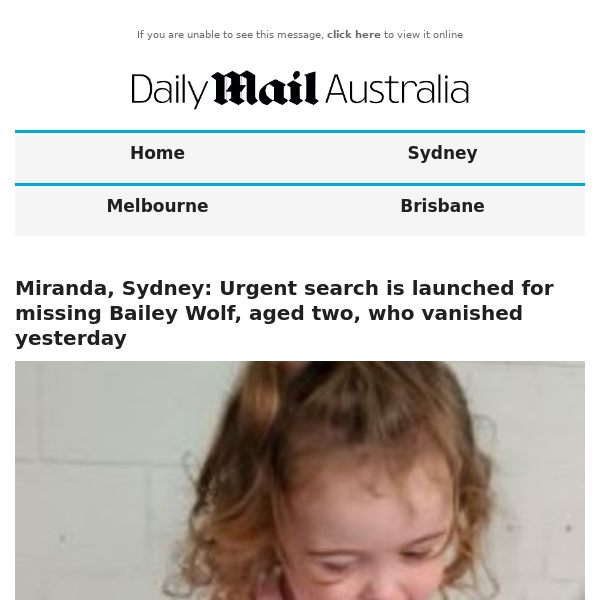 Miranda, Sydney: Urgent search is launched for missing Bailey Wolf, aged two, who vanished yesterday