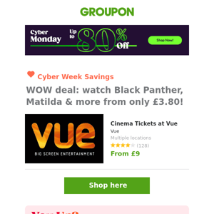 🎦 Vue: Cinema tickets from £3.80!! Don't miss out!