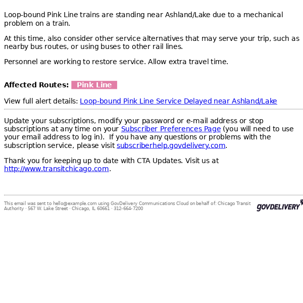 Loop-bound Pink Line Service Delayed near Ashland/Lake
