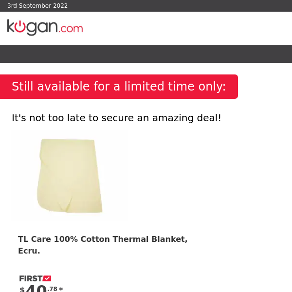 TL Care 100% Cotton Thermal Blanket, Ecru.