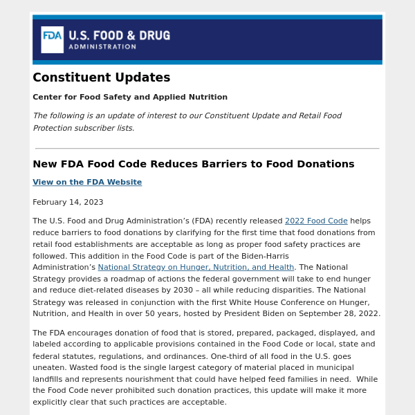 New FDA Food Code Reduces Barriers to Food Donations