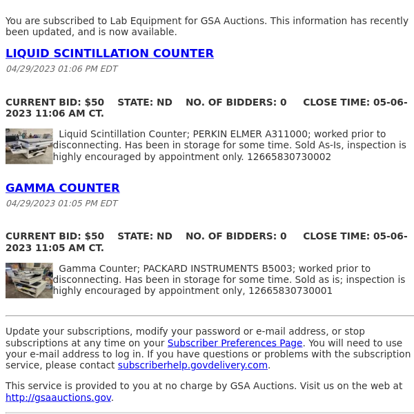 GSA Auctions Lab Equipment Update