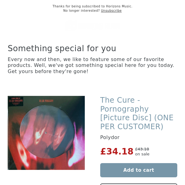 WAREHOUSE FIND! The Cure - Pornography [Picture Disc] (ONE PER CUSTOMER)