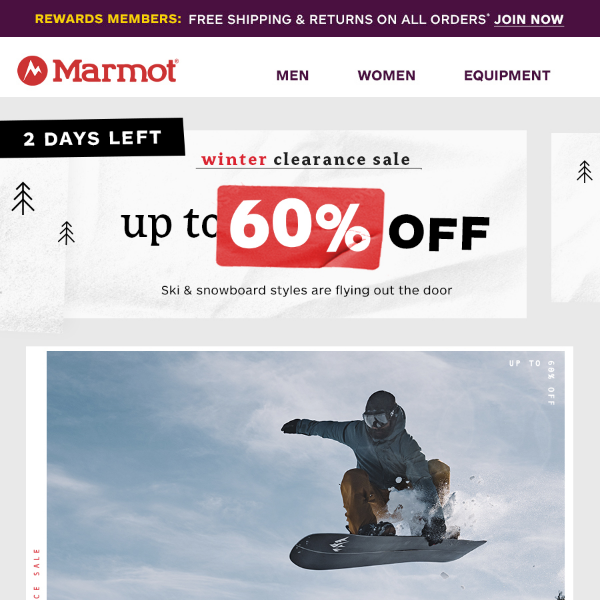 2 Days Left: Up to 60% Off snowsports styles