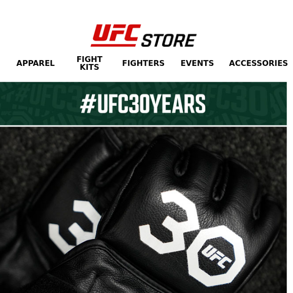 UFC 30th Anniversary Shirt Hoodie Hat Gloves Mouthguard