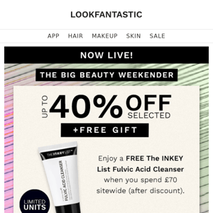 NOW LIVE: Up To 40% Off + FREE The INKEY List Cleanser 🤩