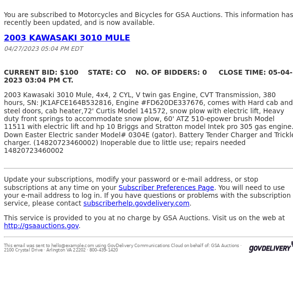 GSA Auctions Motorcycles and Bicycles Update