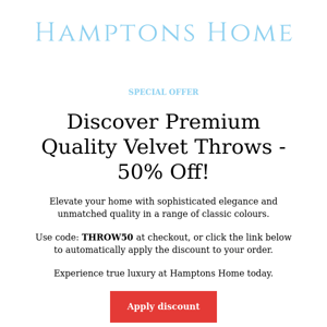 💫 Discover Premium Quality Velvet Throws - 50% Off!