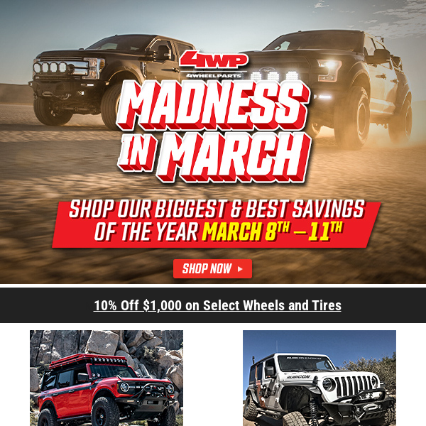 🏁 March into Savings: Up to 50% Off Suspension and Wheels!