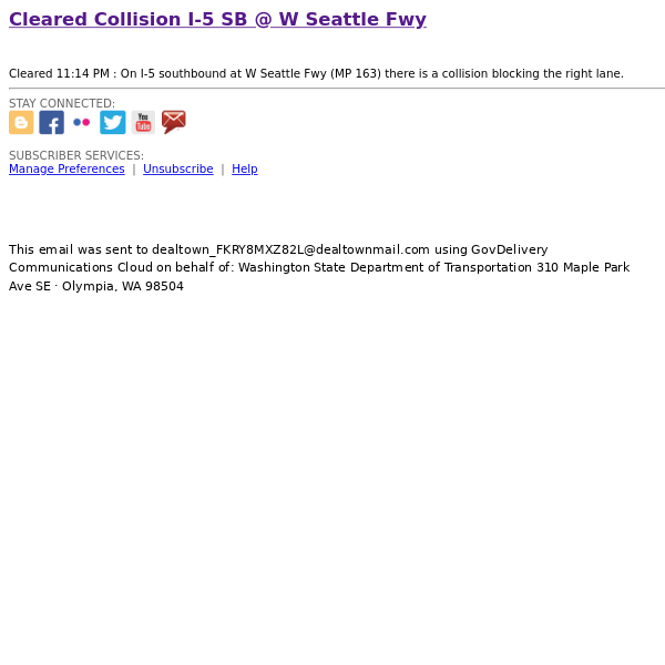 Collision I-5 SB @ W Seattle Fwy