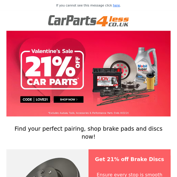 Hi Car Parts 4 Less It's Love At First Brake... Shop Brake Pads & Discs Now