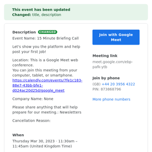 Updated invitation: Canceled: YunoJuno and YunoJuno Onboarding @ Thu Mar 30, 2023 11:30am - 11:45am (BST) (hello@example.com)