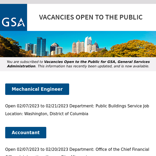 New/Current Job Opportunities at GSA Open to the Public (All U.S. Citizens)