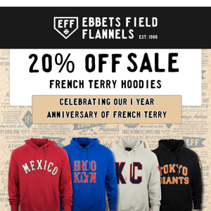 ONE DAY ONLY: 20% off our French Terry Hoodies!