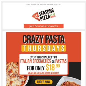 Make Thursday Crazy with Pasta Deal