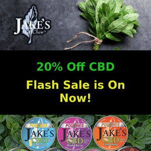 Jake's CBD Flash Sale 20% & FREE SHIPPING Off All CBD orders Today