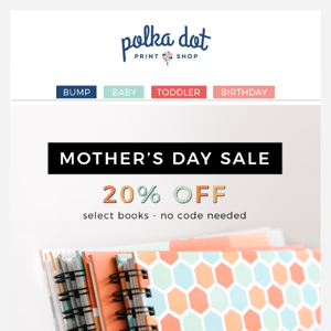 Get 20% off select books for Mother's Day