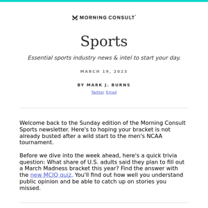 Morning Consult Sports: What's Ahead & Week in Review