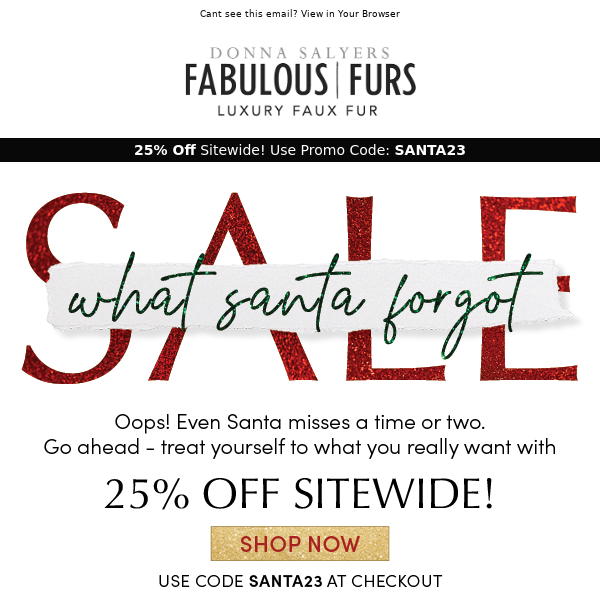 Did Santa Forget? Treat Yourself with 25% Off Sitewide!