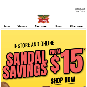 Sandal Savings From $15*