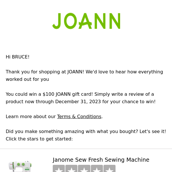 Joann, you could win a $100 gift card! - Joann