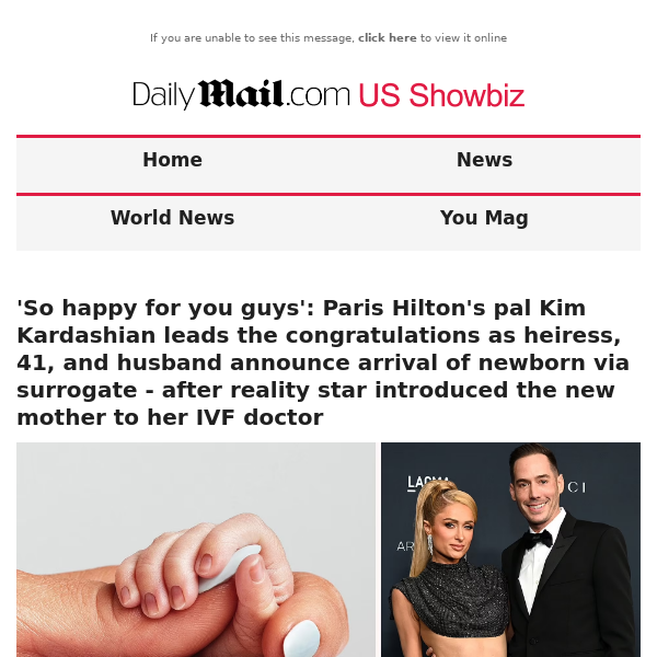 'So happy for you guys': Paris Hilton's pal Kim Kardashian leads the congratulations as heiress, 41, and husband announce arrival of newborn via surrogate - after reality star introduced the new mother to her IVF doctor 