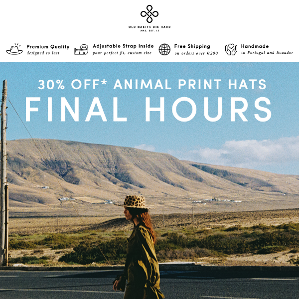 Last Chance! Grab Your 30% Discount on All Animal Print Hats at Old Habits Die Hard 🎩🐾