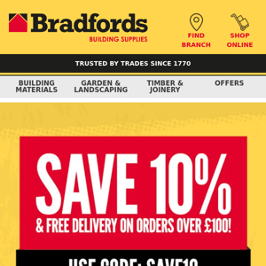 Save 10% This Weekend At Bradfords!