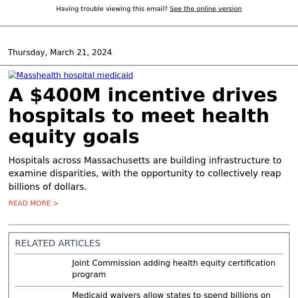 Hospitals test $400M health equity incentive program