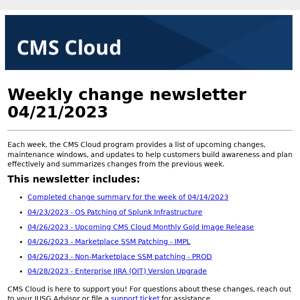 CMS Cloud Weekly change newsletter 04/21/2023