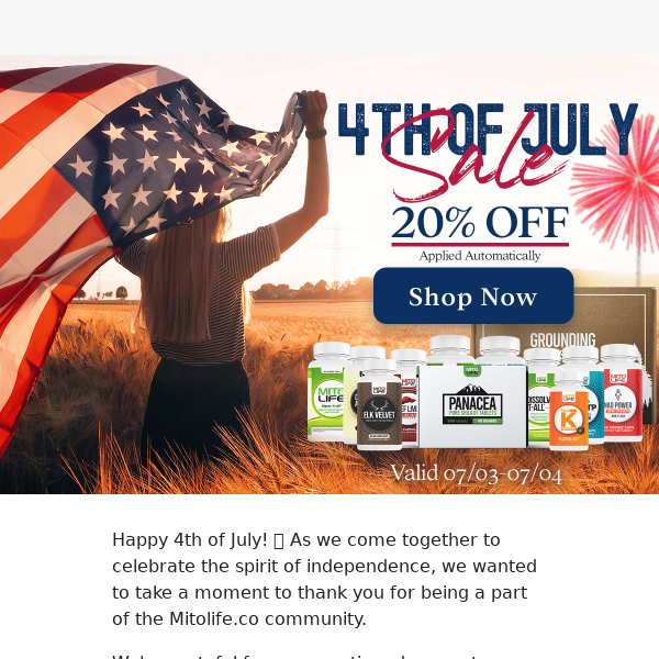 4th of July Sale - enjoy 20% off now through July 4th