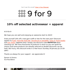 10% off selected activewear + apparel! Only a few hours left.