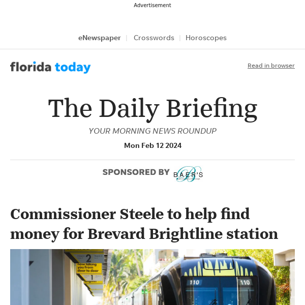 Daily Briefing: Commissioner Steele to help find money for Brevard Brightline station