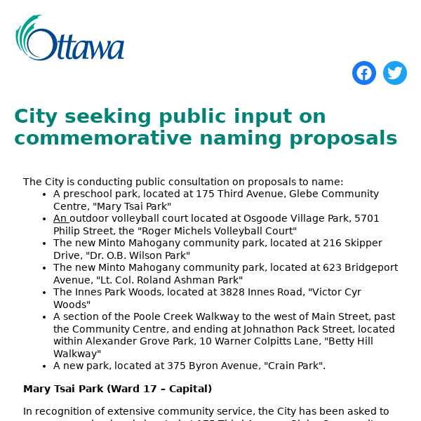 City seeking public input on commemorative naming proposals