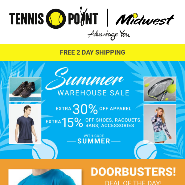 SAVE BIG! 30% Off Apparel + 15% Off Shoes, Racquets + More!