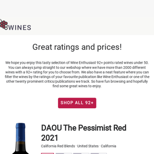 Wine Enthusiast 92+ Points Wines under 50 🍷