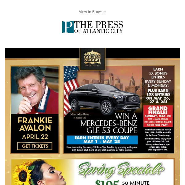 ADV: Frankie Avalon, Car Giveaways and more at Golden Nugget this March!