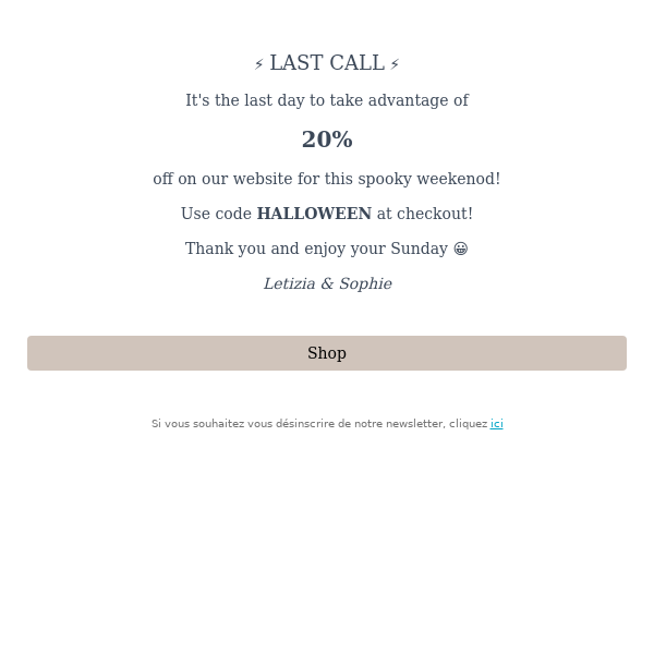 20% : last call for your Halloween treat !