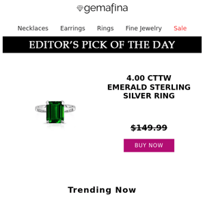 Editor's Pick: 4.00 CTTW Emerald Sterling Silver Ring