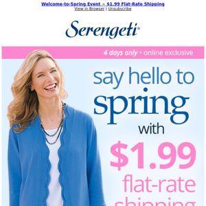 $1.99 Flat-Rate Shipping ~ Knit Tops, Pants, Spring Dresses & More!