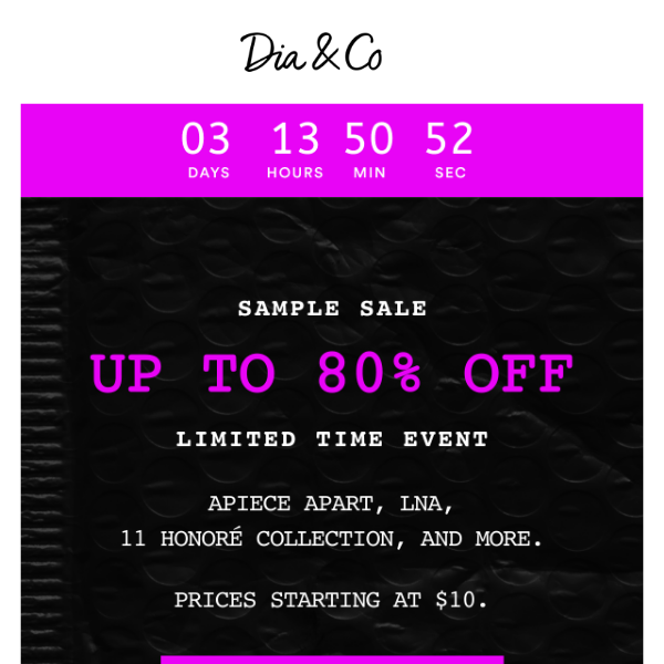 VIP Early Access: Up to 80% OFF Sample Sale