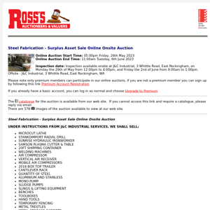 *REMINDER* Ross's > Steel Fabrication - Surplus Asset Sale Online Onsite Auction 06/06/23