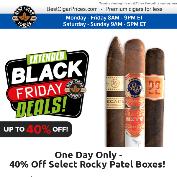 ⚫ Big Black Friday Savings - 40% Off Select Rocky Patel Boxes ⚫