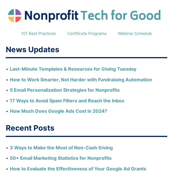 Last-Minute Giving Tuesday Templates & Resources • The Benefits of Fundraising Automation • Email Personalization for Nonprofits