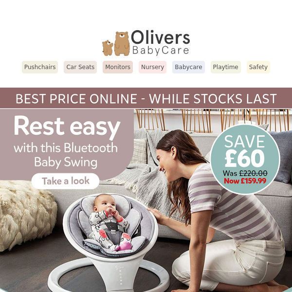 Save £60 on this Bluetooth Baby Swing