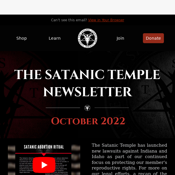 The Satanic Temple October 2022 Newsletter