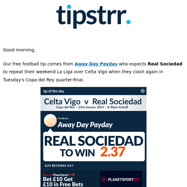 Free football tip from Tuesday's Copa del Rey action