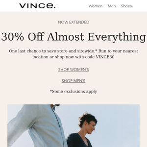 Extended: 30% Off Almost Everything